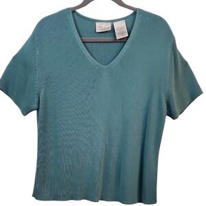 Kathie Lee Collection Teal Short Sleeve V-Neck‎ Sweater XL (16/18)